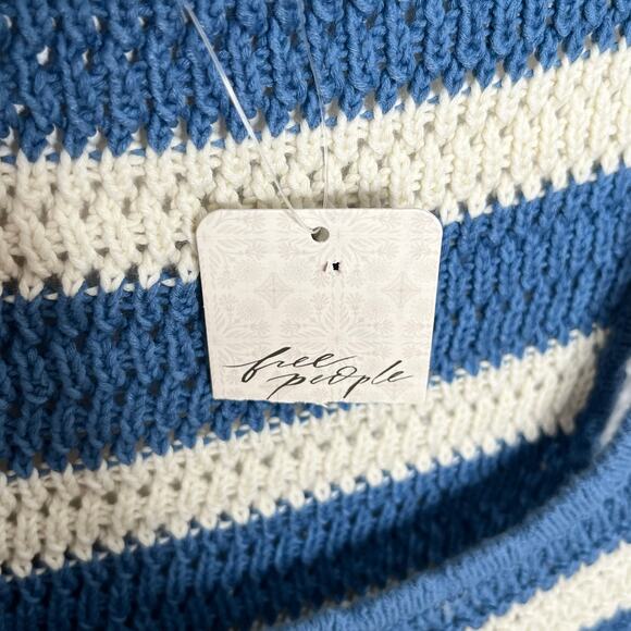 Free People Beach Womens Felicity Crochet Sweater Mini Dress Small Blue Stripe - Picture 7 of 13